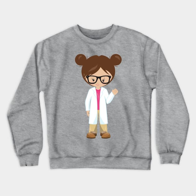 Science Girl, Scientist, Cute Girl, Brown Hair Crewneck Sweatshirt by Jelena Dunčević